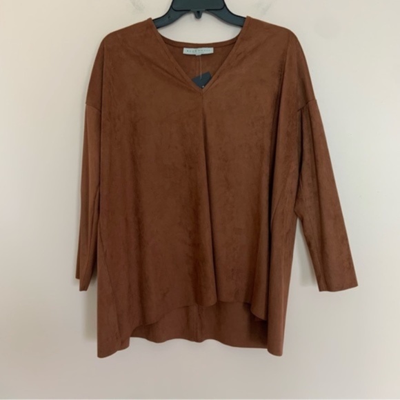 NWT New Bryn Walker Long Sleeve Baxter Top in Seqouia Faux Suede Size XS - Picture 2 of 5